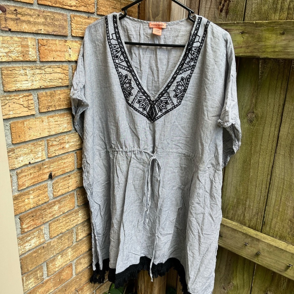 Flying Tomato Gray Embellished Tie Front Tunic